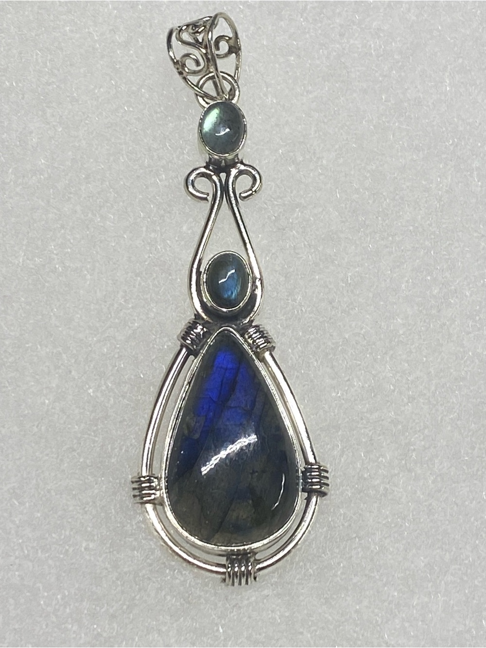 Labradorite Teardrop Pendant Necklace - Blue Flash Silver Setting